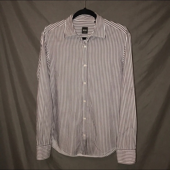 Hugo Boss gray and white striped button shirt - Picture 2 of 5